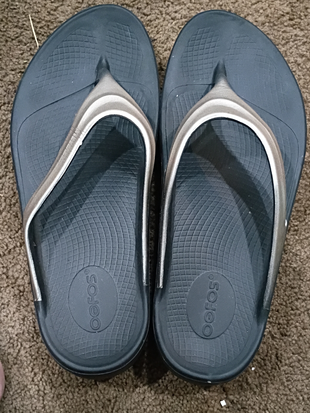 OOFOS Black and Metallic Bronze Women's Sandals